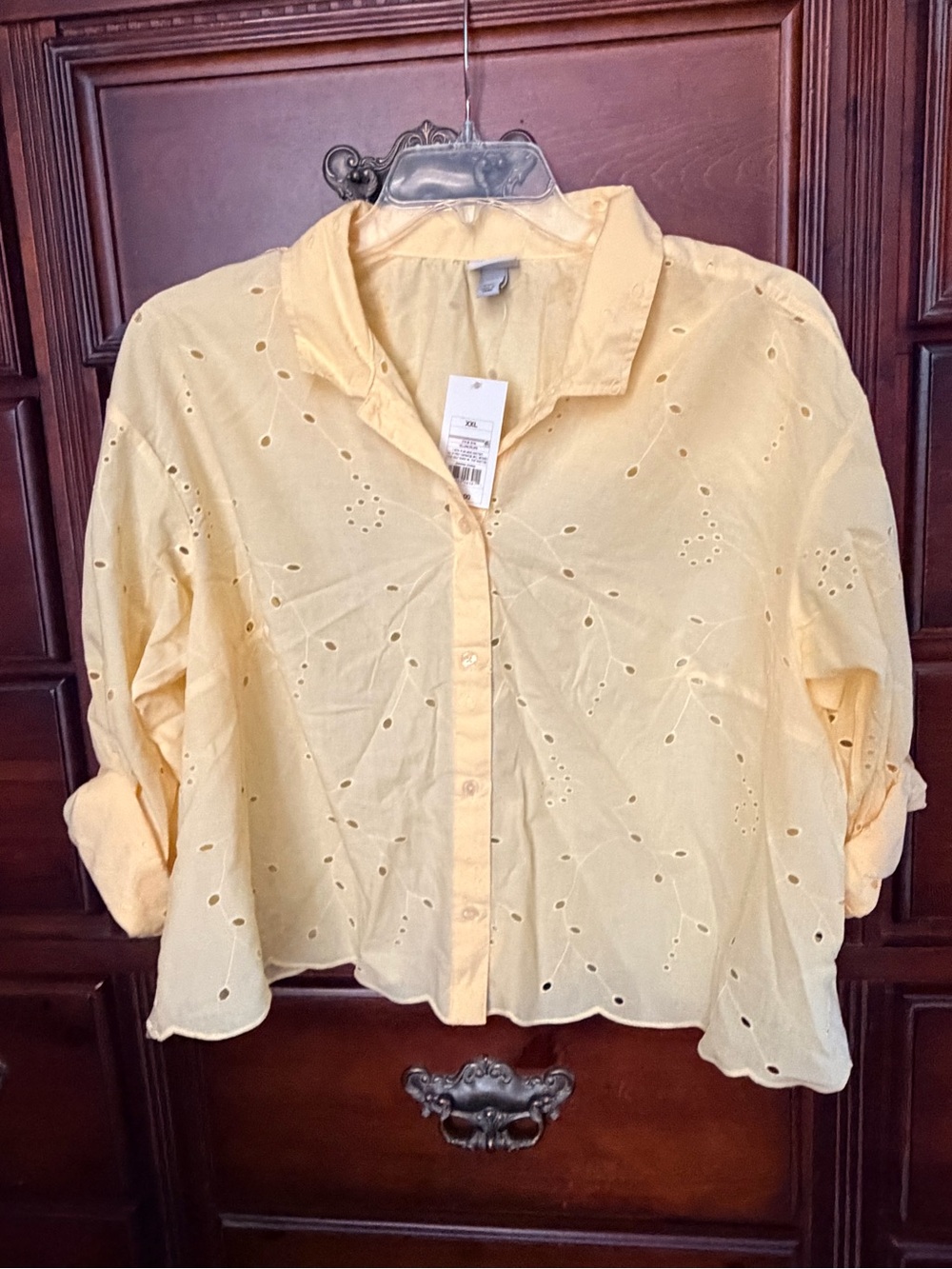 a new day Pale Yellow Eyelet Button-Down Shirt